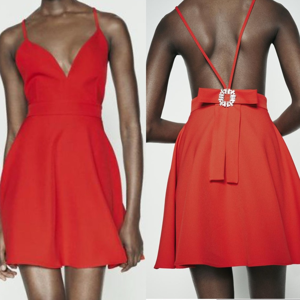 NWOT Zara Red Backless Mini Short Dress with Bow